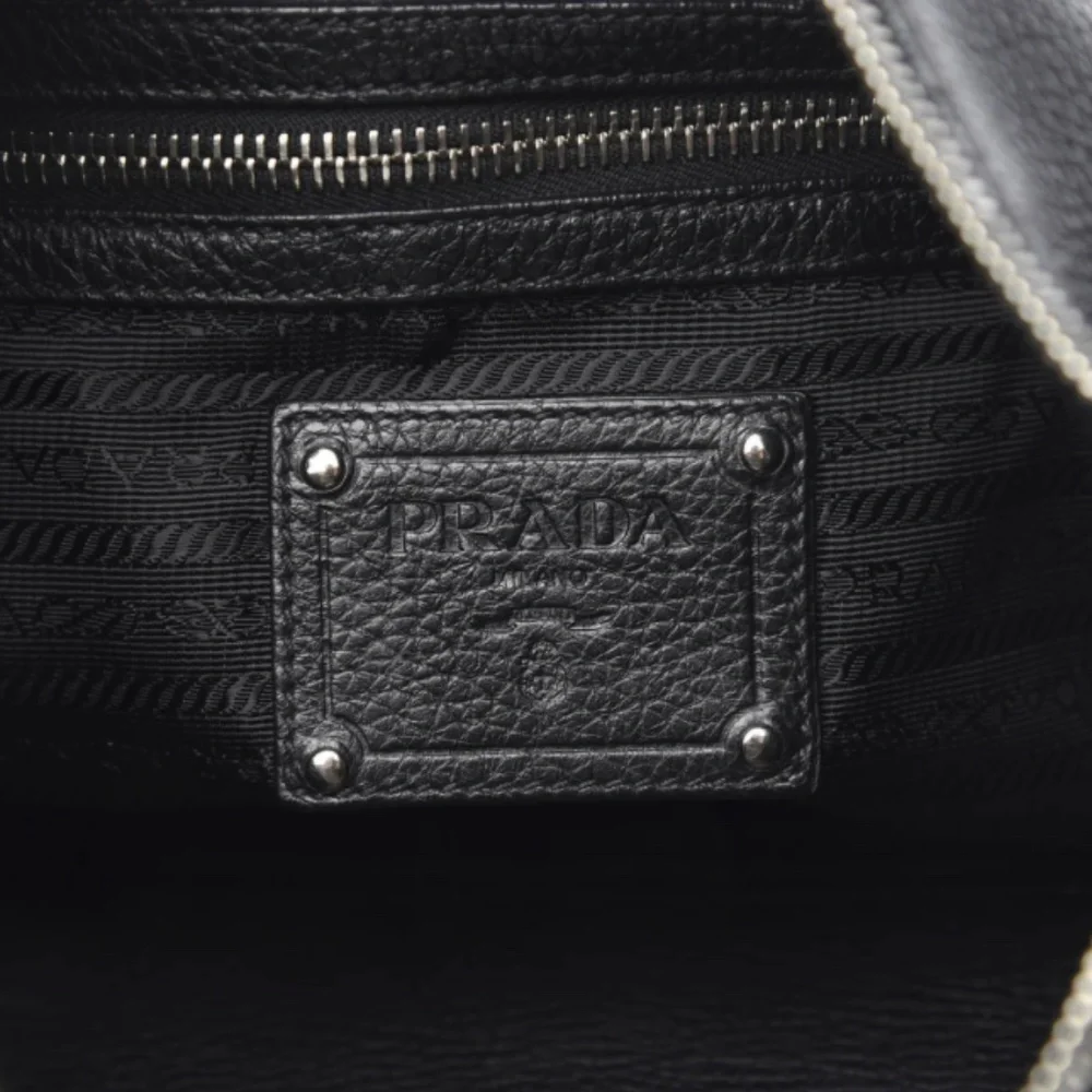 PRADA Vitello Daino Hobo in Black Leather with Silver Hardware